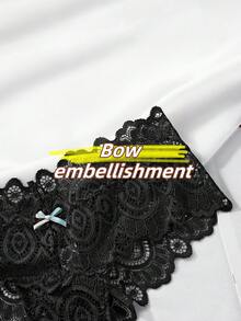 4条装女士低腰蕾丝丁字裤，花卉蕾丝饰边蝴蝶结细节透气内裤，性感内衣 - 彩色 - 查看 6