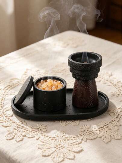 Premium Resin Bukhoor Incense Burner, Arabic Style Bakhour Holder With White Motif Top & Woodgrain Base. Perfect For Eid Al-Adha Decor, Home & Office Decor, Wedding Accents, Living Room Styling, Party & Festival Displays. Ideal Gift For Eid, Mother's Day & Back-To-School.