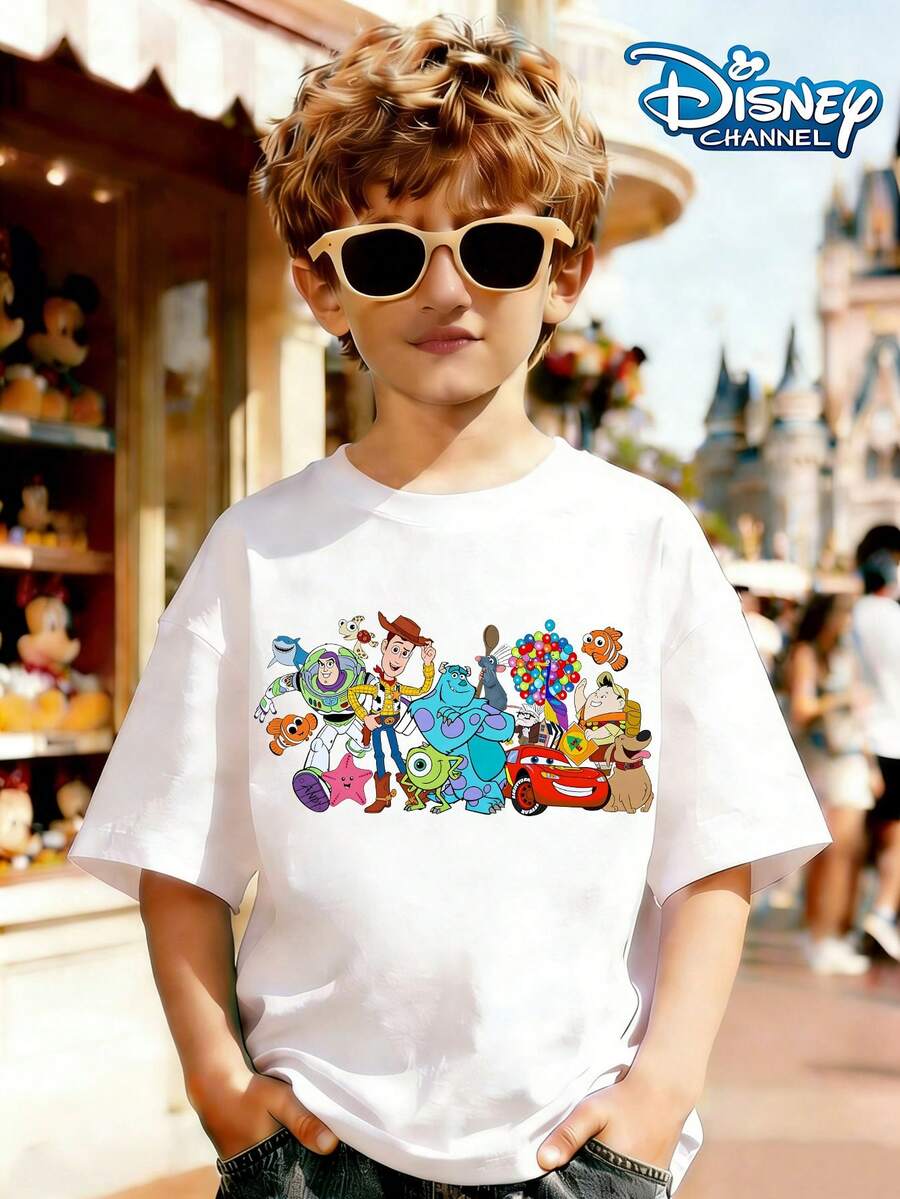 Disney Multi-Character Collection - Buzz Lightyear / Woody / Monster Cartoon T-Shirt Print Pattern Summer Tops,Short-Sleeved Casual And Cute Style Children's Clothing Design, Girl Clothes For Kids Clothes ,Ropa Para Niños,Teen Girls Clothes, Summer Clothes,Boys Summer Outfits,Boys Clothes,Perfect For Cool Girls. Comfortable And Breathable Children's Short-Sleeved T-Shirt. Comfortable And Casual Wear All Year Children's Clothes,Comfortable & Lightweight, Iconic Print For Mix-And-Match Outfits,Suitable For Both Boys And Girls. - 白色 - 查看 1
