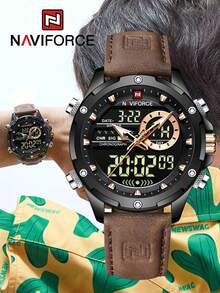 NAVIFORCE Men's Luxury Quartz Watch, Military LED Digital Waterproof Wristwatch, Sports Chronograph, Men's Clock - Black - View 3