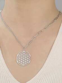 Flower Of Life Sacred Geometry Necklace Stainless Steel Mandala Neck Chain Women Men Viking Vintage Universal Spiritual Jewelry - Flower Of Life Series - View 6