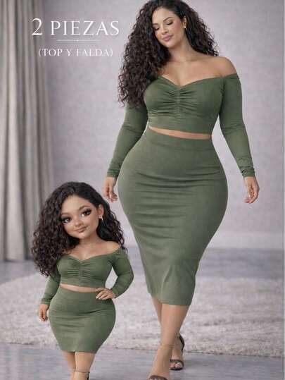 Curvy set conjunto dos piezas mujer dama femenino falda lápiz top fruncido talle alto estilo casual comodo versatil sin mangas basico minimalista monocromatico lindo coqueto grande formal fiesta calle dia noche primavera verano