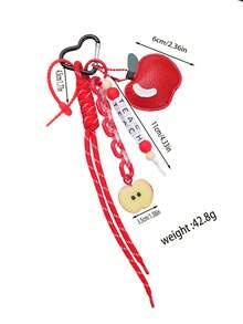 1pc Apple Cute PU Braided Rope, Mushroom, Bell, TEACH Letter, Heart Keychain, Backpack, Car Key Chain Accessory, Teacher's Day Gift Gifts For Mother, Father, Graduation, And Teacher - Multicolor - View 6