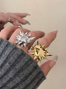 1 Piece Of Punk-Style Metal Spiked Sea Urchin Ring, Unique And Stylish Fashion Accessory - 鉚釘環 - 查看 5