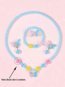 5件套女孩可爱蝴蝶串珠首饰套装，包括项链、手链、戒指和夹式耳环，适合女孩日常佩戴、参加派对、作为生日礼物 - 均碼 - 查看 7