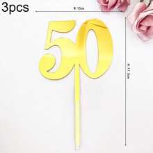1pc/3pcs Minimalist Gold Acrylic Number 18 21 30 40 50 60 Anniversary Birthday Party Cake Topper - Multicolor - View 9