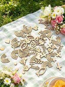 1pc/180pcs Mixed Handmade Wooden Slices, & Durable, Smooth Edges, Includes Shapes Like Rainbow, Dove, Cross, Fish, Leaves, Letters, Suitable For Painting, Doodling, Foiling, Gluing, Various DIY Projects - Wood - View 7
