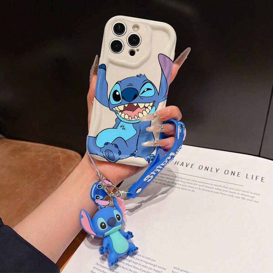 Disney Has Authorized, Phone Case - Chain Set, The Stitch Lilo & Stitch Phone Case Plus A Silicone 3D Or Fluffy Style Stitch Bracelet With Metallic Ring Removable Bracelet, Stitch And Angel Pattern, Compatible With Iphone 17/16/15/14/13/12/11/XS/XR/X Plus Pro Max, Wavy Design Phone Case For Girl, A Stylish Cartoon Summer Phone Case, The Perfect Gift Choice, Phone Protection, Durable Phone Cover, Great Gift For Friends And Family - Màu trắng kiểu A - Xem 1