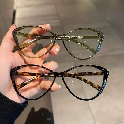 2 chiếc kính mắt kiểu dáng tối giản thời trang, phù hợp cho sinh hoạt hàng ngày, kiểu dáng cổ điển, trong suốt.