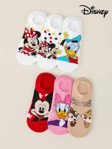 Disney 1/5/8 đôi tất nữ dáng ngắn, thoáng khí, họa tiết hoạt hình jacquard ngẫu nhiên, thích hợp mặc hàng ngày, dự tiệc và làm quà tặng ngày lễ. - Nhiều màu - Xem 9