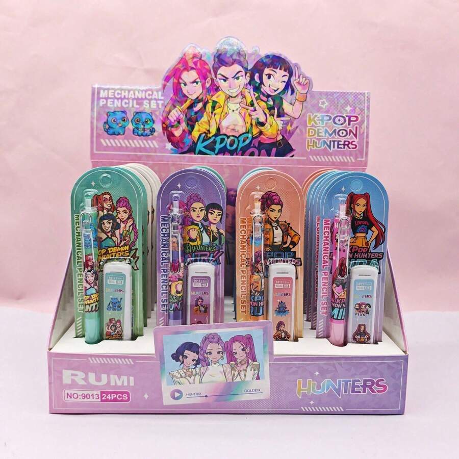 Bộ 4 bút chì bấm 0.5mm chủ đề nhóm nhạc nữ K-POP, hộp trưng bày, bút chì rút kèm hộp bảo vệ và ruột chì thay thế, viết trơn tru, dụng cụ học tập cho học sinh và thanh thiếu niên. - Nhiều màu - Xem 1