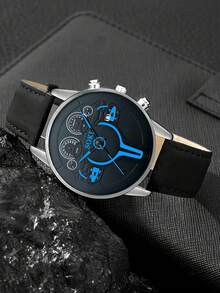 SOKI SOKI Đồng hồ nam thời trang thường ngày, mặt tròn, máy quartz, dây đeo PU, thích hợp đeo hàng ngày, làm quà tặng sinh nhật, ngày lễ, tiệc tùng (không kèm hộp quà). - màu đen - Xem 4