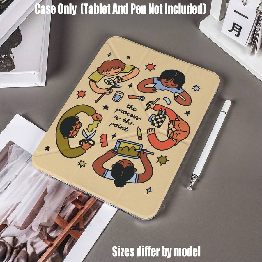 Y型折叠高透明亚克力平板电脑保护套，带笔槽。创意治愈标语Y型折叠高透明亚克力版。创意日常Y型折叠高透明亚克力平板电脑保护套，简约治愈风格。平板电脑保护套特点：Y型三折支架设计，智能休眠/唤醒功能，全方位保护，亲肤边框材质，气囊防摔边框，多角度支架 - 彩色 - 查看 1