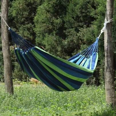 1pc Colorful Striped Canvas Hammock, Durable & Ergonomic Design, Ideal For Patio, Garden, Backyard, Outdoor Camping, Essential Camping Gear