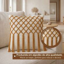 Cotton Macrame Cushion Cover - Caramel/Chocolate Color - 45cm X 45cm - 焦糖 2 - 查看 4