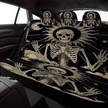 Starry Sky Skull Pattern Design Car Seat Cover Set, Suitable For Most Car Models, High-Quality Comfortable Car Seat Protector Set, Includes Front Seat Covers And Rear Seat Back Covers, Unisex, Suitable For All Seasons - 1pc - 查看 5