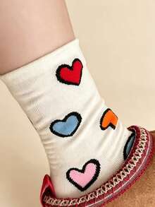 5 Pairs Women's Colorful Heart Pattern Mid-Calf Socks, Versatile For Various Outfits, Black Trim Design, Soft & Comfortable For All Occasions - Multicolor - View 6