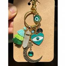 1pc Natural Stone Green Quartz Evil Eye Planet Moon Sun Turquoise Pendant Keychain Bag Charm Decor Light Versatile Minimalist Atmospheric Retro Small Gift For Daily Use Car Accessories School Cute Goth Y2k Bag Charms Lanyards With Id Holder Christm - Xanh lá cây 2 - Xem 10