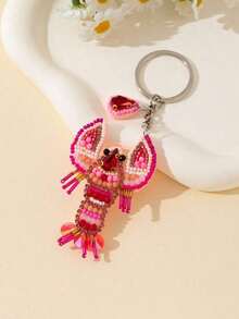 1 pieza Accesorio decorativo con forma de langosta hecho a mano con cuentas de arroz y rhinestones para bolso de mujer, esencial de playa, accesorio para bolso - Rosa 2 - Ver 8