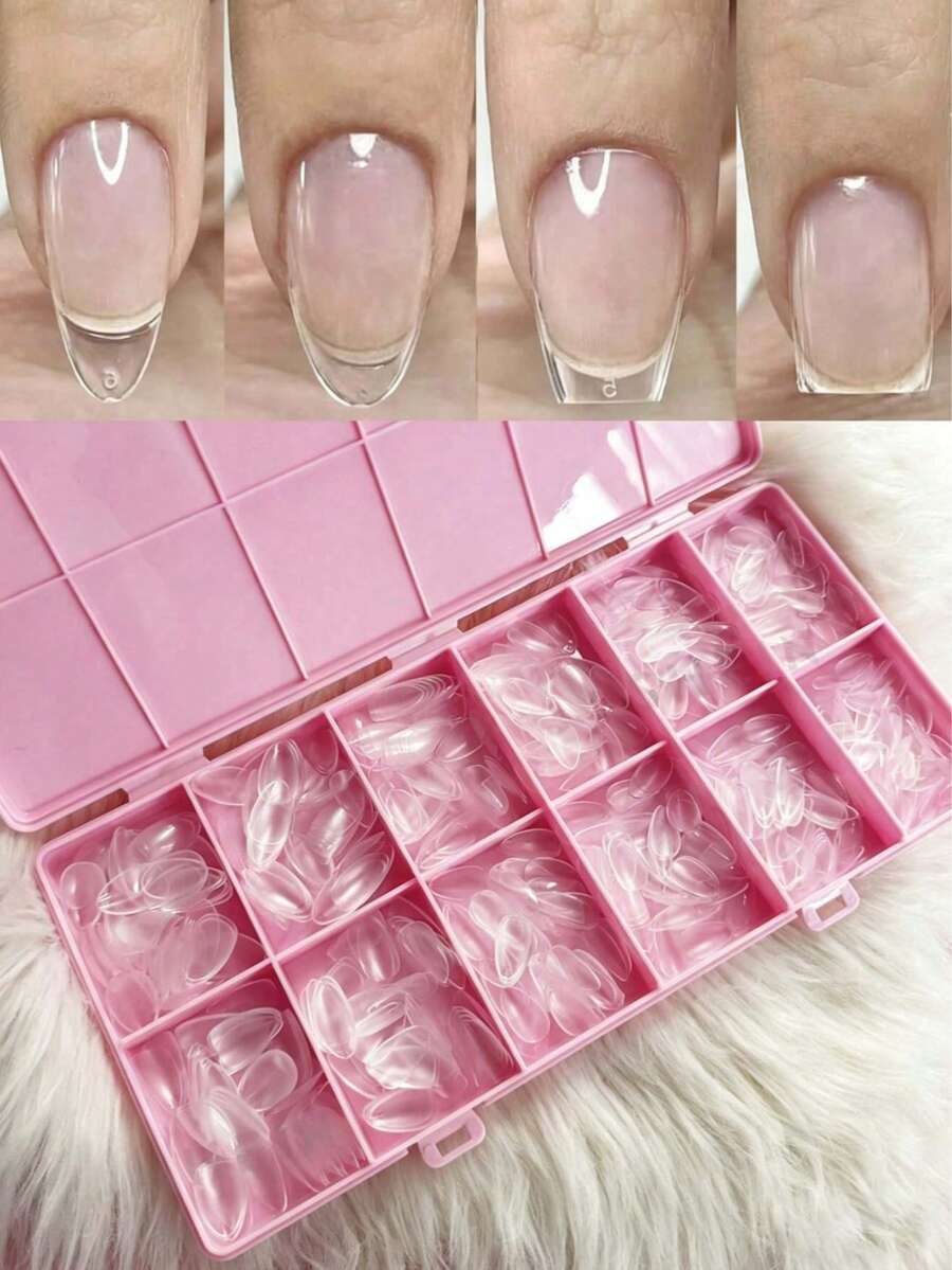240片预成型杏仁形亚克力美甲贴纸，半哑光全覆盖美甲贴纸，方形透明凝胶按压式假指甲，适用于DIY美甲 - 彩色 - 查看 1
