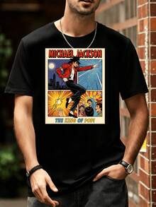 Short-Sleeved Summer Cotton T-Shirt With Retro Comic Book Style Graphic Design - Black - View 6