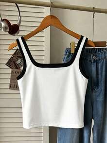 Áo tank top nữ dáng ôm, cổ chữ U sâu, in chữ đen, không tay, dây đeo dày, màu trắng, thích hợp mặc đi nghỉ mát, mặc thường ngày, đi chơi. - trắng - Xem 2