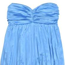 Robe élégante froncée sans bretelles, en tissu satin, robe de soirée de mariage gracieuse - Bleu azur - Voir 3