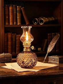1pc Vintage Windproof Adjustable Glass Kerosene Lamp, Outdoor Desk Decor, Suitable For Camping, Picnic And Holiday - Ideal Holiday Gift, Outdoor Lighting, Vintage Lamp Design, Durable Glass, Crystal Kerosene Lamp, Antique Oil Lamp For Indoor Use (Liquid Not Included), Home Decor, Garden Decor, Christmas Gift, Halloween Gift, Back To School Supplies, Living Room Bedroom Ornament, Holiday Gift, No Electricity Or Fuel Required. - Kerosene Lamp - View 4