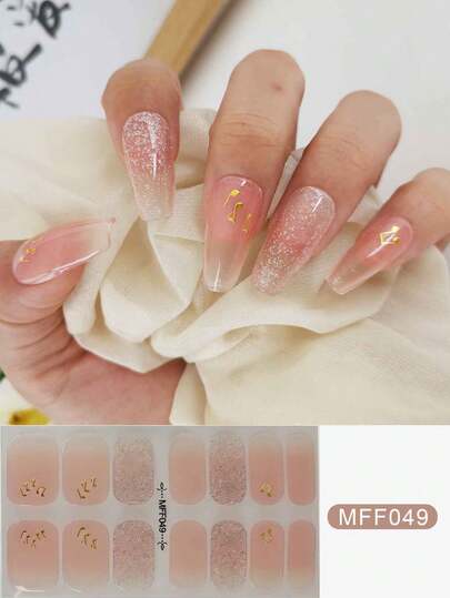 14 doigts - Autocollants pour ongles couvrant tout le doigt - 1 feuille d'autocollants pour ongles - Un autocollant pouvant être appliqué sur les ongles - Colle à ongles personnalisée brillante - Autocollants d'art pour ongles couvrant tout le doigt - Convient aux femmes et aux jeunes filles