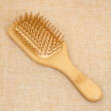 1 Piece Small Square Bamboo Air Cushion Hair Brush With Handle, Unisex, Easy To Detangle Hair. Natural Bamboo Comb, Massages Scalp And Promotes Hair Growth.,Festival,Party - Apricot - View 7