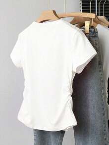 One Piece Of  Casual Wear For Men And Women. Women's Fitted T-Shirt With English Letter Print, Stylish And Elegant, With A European And American Style. Versatile, Easy To Match, Suitable For Everyday Wear, Urban Style, Vacation Outfits, And Weekend Outfits. - Blanco - 查看 2