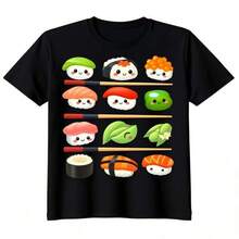 Anime-t-shirts för dam, bohemisk stil, rund hals, unikt tryck, avslappnad t-shirt, unis-ex t-shirt med fangrafik, 1 del, unis-ex t-shirt, matchande familjeset, snygga vår- och sommartoppar, favorit-t-shirts med grafisk design för män och kvinnor. - Svart - Visa 7