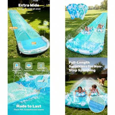 JOYIN Tobogán acuático de 22.5 pies y 2 Tablas de Bodyboard tobogán Verano para césped Juguete con aspersor Integrado Patio diversión al Aire Libre niños