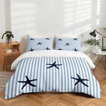 Juego de ropa de cama de 3 piezas con impresión digital de alta definición, juego de funda nórdica con diseño de estrella de mar y rayas, incluye 1 funda nórdica + 2 fundas de almohada, adecuado para dormitorio, habitación de invitados, decoración del hogar, funda nórdica + fundas de almohada de poliéster, ultra suave, transpirable para todas las estaciones, lavable a máquina - BTTJ-SMDM - Ver 1