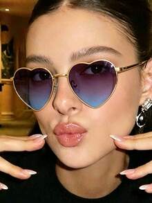 New Vintage Heart-Shaped Y2K Fashion Glasses, Cute Asymmetrical Glasses Suitable For Daily Casual, Holidays, Parties, Runway, Fashion Glasses For Women - Multicolor - View 10