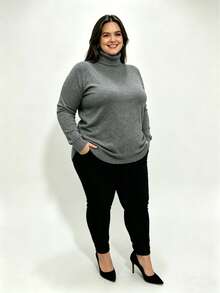 Steve Store Women's Fashion Knitwear Turtleneck Plus Size Spandex Sweater High Neck Long Sleeve Blouse Basic Winter Blouse Elegant Fashion - 深灰色 - 查看 2