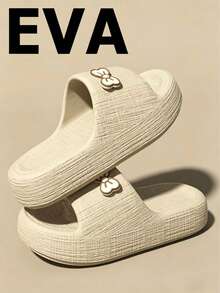 1 par de pantuflas con decoración de lazo y suela gruesa de EVA para mujer, adecuadas para interiores, baño, dormitorio y uso en exteriores a corta distancia, con suela cómoda y suave, silenciosas, antideslizantes y resistentes a los olores - Zapatillas de mujer - Ver 10