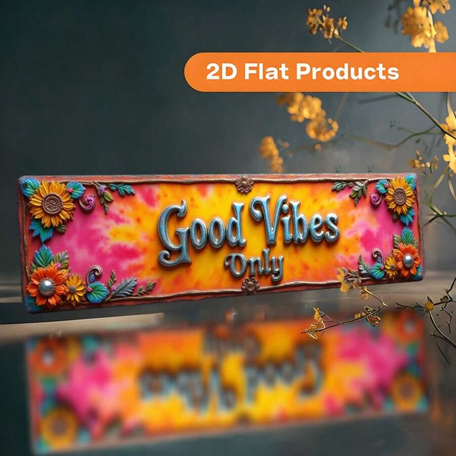 2D平面装饰画 - 复古风格标牌,上面写着“Good Vibes Only”(只有好心情),尺寸为10x40厘米(3.9x15.7英寸)。这款质朴的墙面装饰牌配有装饰框,易于悬挂在室内或室外,是家居或农场的理想礼物。 - A - 查看 1