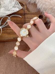 1pc Vintage Round Women's Quartz Watch, Fashionable & Elegant, Suitable For Daily Wear, Birthday Gift, Casual Gatherings And Banquets - Gold - View 8