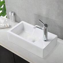 Bathroom Wash Sink Basin Wall Hung Rectangular Ceramic Countertop White - [white] - View 2
