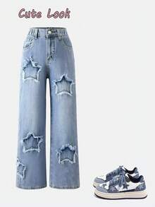 Quần jeans ống rộng dáng suông, quần denim ống đứng đa năng, phong cách đường phố. - Rửa nhẹ - Xem 1