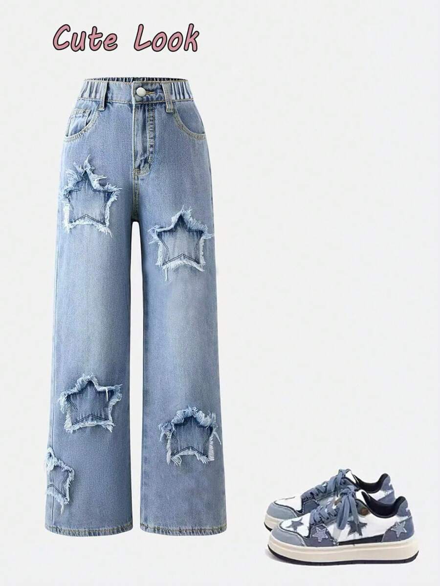 Quần jeans ống rộng dáng suông, quần denim ống đứng đa năng, phong cách đường phố. - Rửa nhẹ - Xem 1
