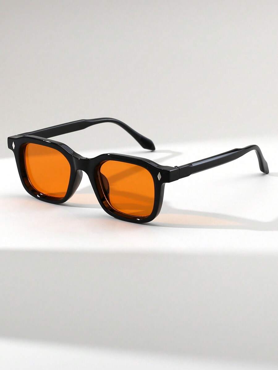 1 pereche ochelari de soare dreptunghiulari groși retro versatili casual de înaltă calitate pentru femei, potriviți pentru exterior, plajă, petrecere - Multicolor - Vizualizare 1