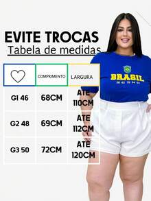 Brazil Women's Plus Size Premium T-Shirt, 100% Cotton, Casual World Cup Blouse - 套件 02 藍/黃 - 查看 10