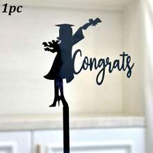 1pc/3pcs Acrylic Graduation Cap Cake Topper, Congratulations Graduate Cake Decor For Graduation Party - Multicolor - View 9