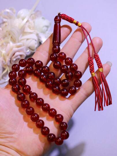 1串手工树脂编织流苏念珠，高品质45颗10毫米斋月祈祷珠，伊斯兰畅销多色流苏祈祷珠，适用于（斋月、开斋节、情侣、日常使用、所有季节）