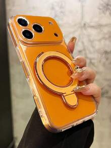 Suporte minimalista multifuncional para celular com janela grande (1 unidade), compatível com iPhone 17, 17 Pro Max, 16 Pro Max, 15 Pro, 14, 13, 12 e 11. Ótima opção de presente para familiares, amigos, irmãs e namoradas no Dia dos Namorados, aniversários, Dia das Mães, Páscoa e outras datas comemorativas. - laranja - Ver 2