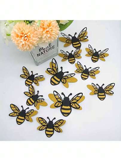 Set de 12 piezas Pegatinas de pared 3D huecas de abeja, decoración de pared de abeja, set de vinilos de pared minimalistas de abeja, arte decorativo de pared para sala de estar, dormitorio, fondo, adecuado para fiesta de cumpleaños, festival de primavera y eventos del Día Mundial de la Abeja, material de papel, decoraciones de abeja estilo madera