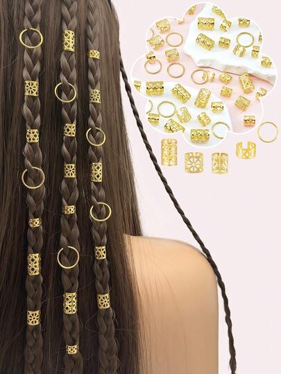 50pcs Geometric Hollow Hair Scrunchies, With Fan & Diamond Design, Adjustable Alloy Hair Clips, Bohemian Style Hair Accessories Suitable For Men & Women