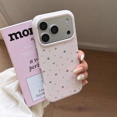 1 chiếc ốp lưng điện thoại màu hồng pastel họa tiết bầu trời sao tối giản, phù hợp với 17 Pro Max, 16 Pro, 15, 14, 13, thiết kế độc đáo, cạnh bo tròn, hai lớp, chống rơi vỡ.